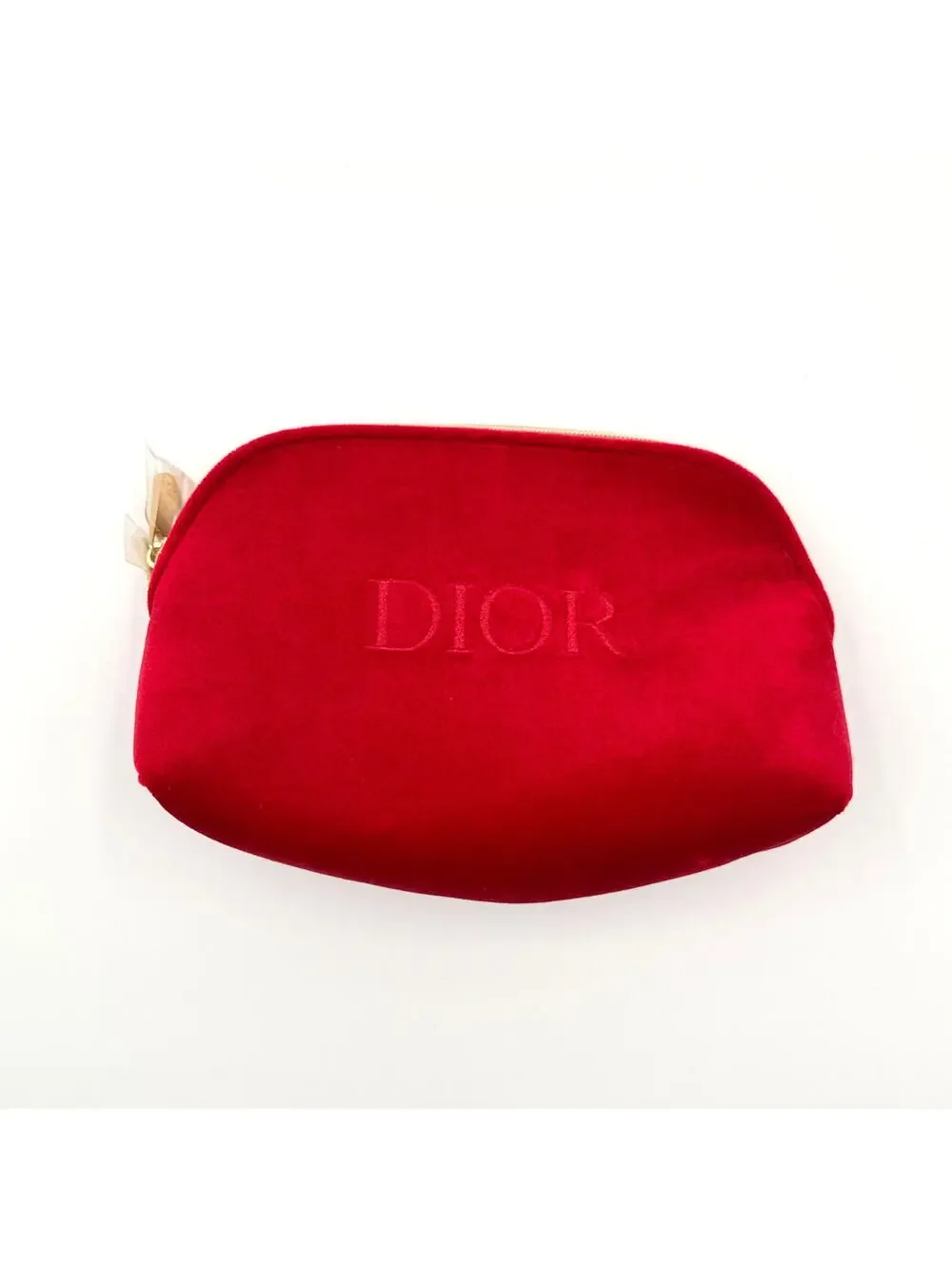 Christian Dior Red Velvet Cosmetic Makeup Bag Zip Pouch Travel Case‎ NWOT
